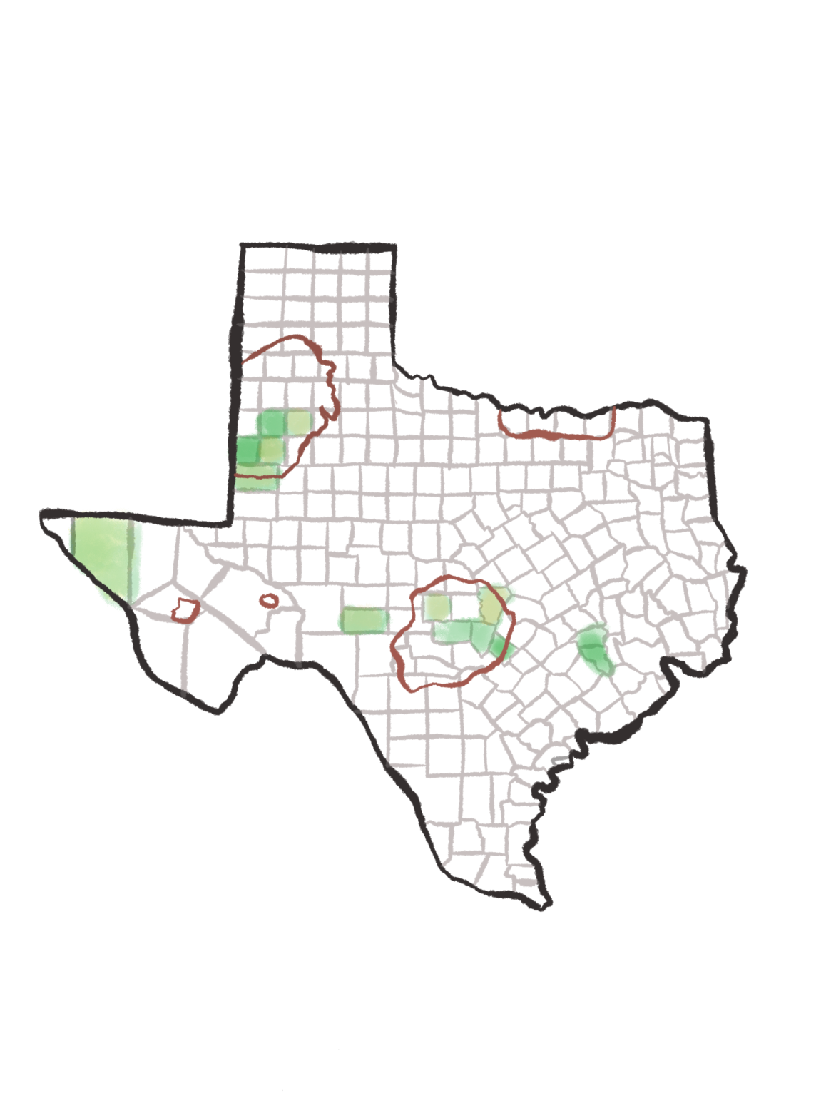 Illustrated map of Texas showing the American Viticultural Areas and counties where William Chris Vineyards sources fruit.